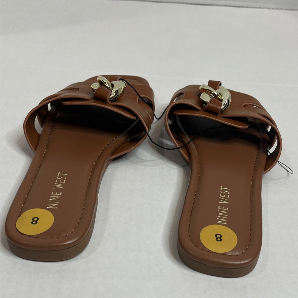 Nine West Tan Slide Sandals with Gold Accent - Picture 4 of 4